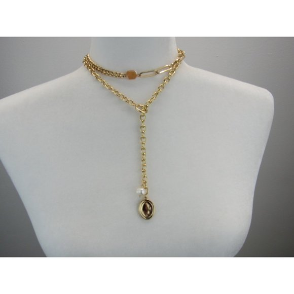 EXPRESS CHAIN DOUBLE LAYER CHOCKER / LARIAT NECKLACE - Picture 3 of 3